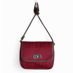 Tommy Hilfiger Mini Dark Red Crossbody Bag with Gold Front Clasp. 7" by 6"